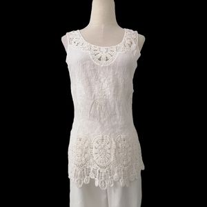 white cotton cutout tank top